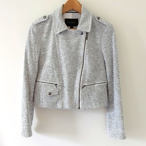 Banana Republic Bomber Blazer Cropped Jacket, White and Grey, Textured, 6P